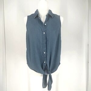 Charter Club Blue Sleeveless Jean Blouse Size